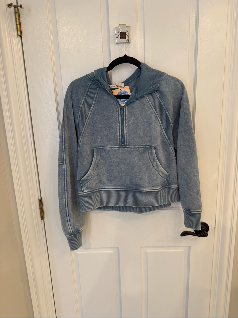 NWT Zenana Washed Blue Half-Zip Hoodie
